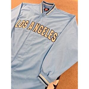 VTG NBA LA Lakers Hardwood Classic Warm Up Top Button Front Men‎ Large Baby Blue